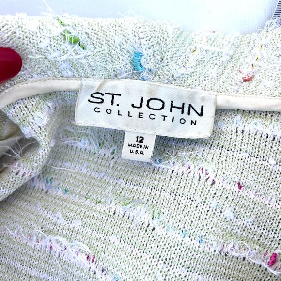 Vintage St. John Boucle Confetti Yarn Eyelash Fringe Green Tweed Knit Blazer 12 - Picture 2 of 13